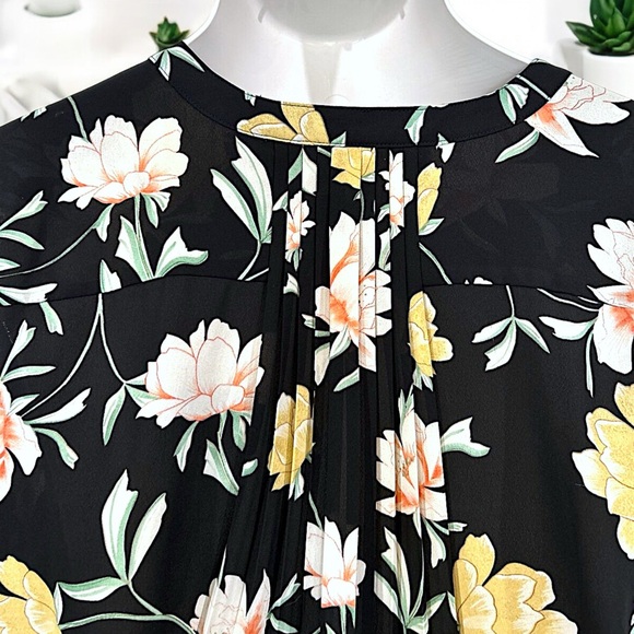 JM Collection Lotus Flower Floral Pleated Tunic Blouse Crepe Polyester Top - Picture 14 of 16